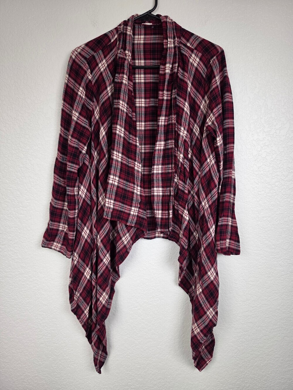 Anthropologie En Crème Red Plaid Open Front Cardigan Sweater